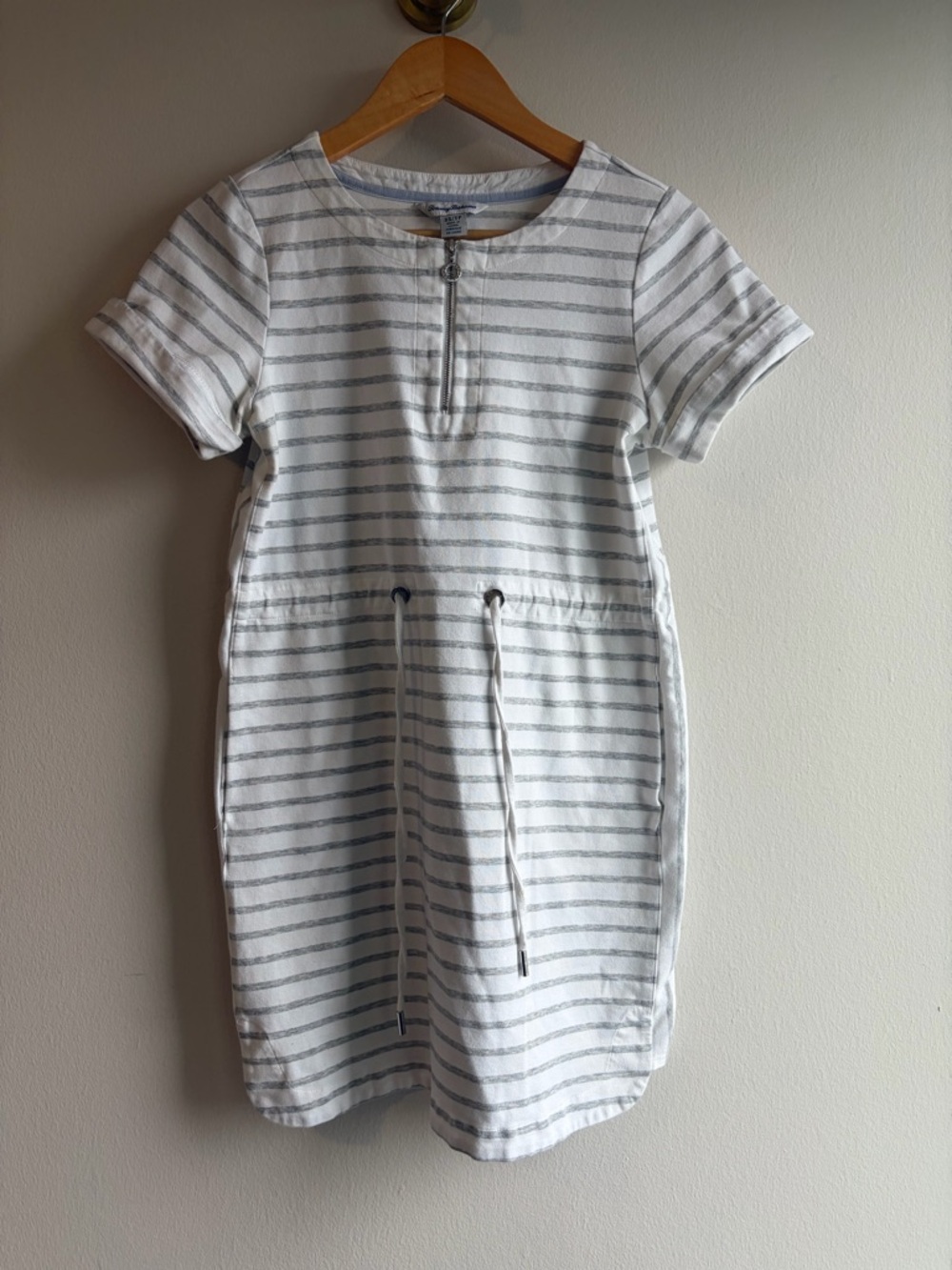 Tommy Bahama White & Light Gray Striped Drawstring Tee Dress